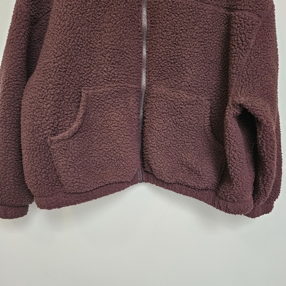 Old Navy Sz L Oversized Slouchy Cozy Dark Brown Sherpa Fleece Zipper Jacket - Picture 9 of 16